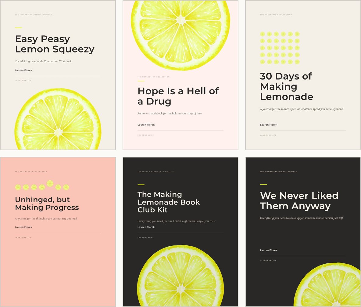 The full set of six Making Lemonade workbooks, journals, and kits by Lauren Florek.
